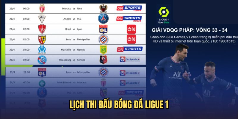 Lịch thi đấu bóng đá Ligue 1 Lịch thi đấu bóng đá Ligue 1