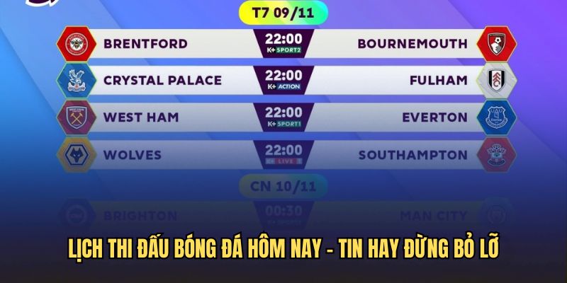 Lịch thi đấu hôm nay đừng bỏ lỡ Lịch thi đấu hôm nay đừng bỏ lỡ
